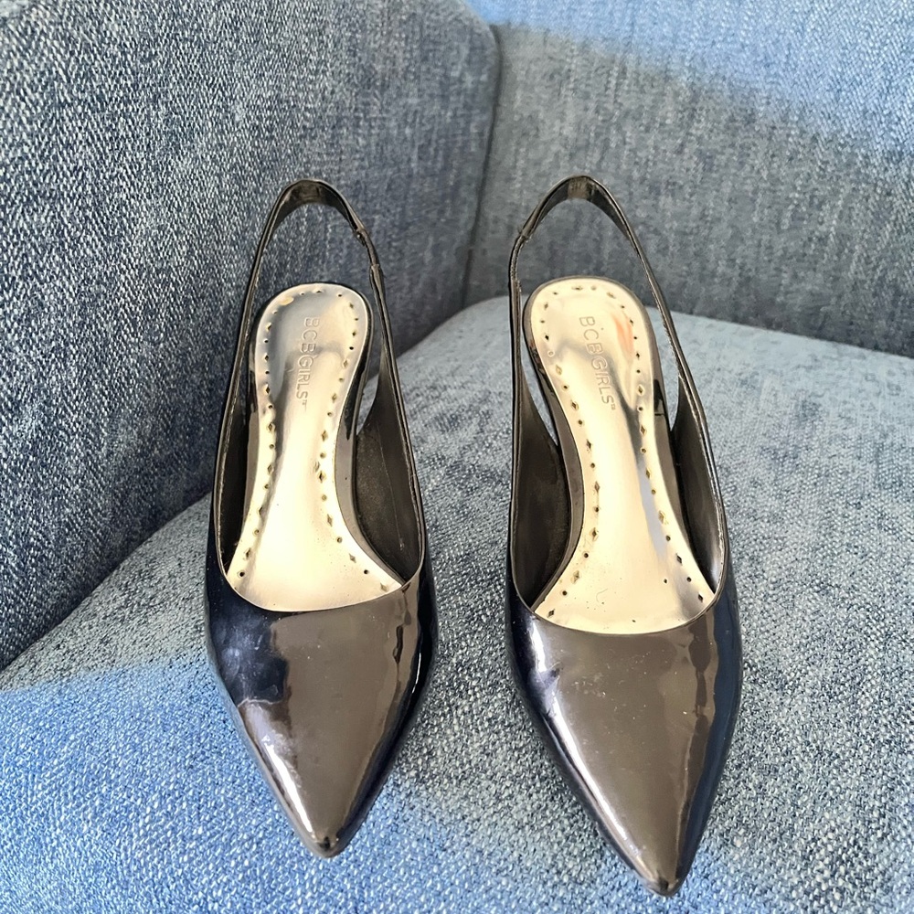 BCBGirls Shiny Black Slingback Heels